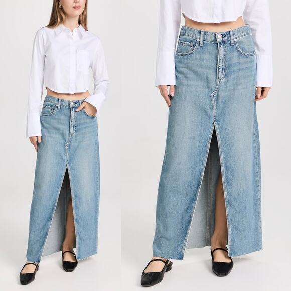 rag & bone Avery Featherweight Denim Maxi Skirt in Beverlys Raw Hem size 29 - Picture 1 of 16